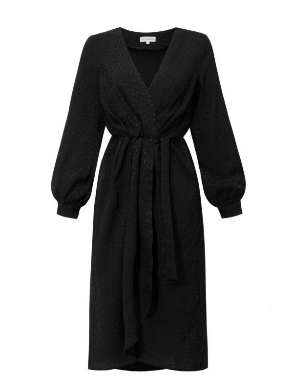 Anniversary dress - czarna sukienka midi na zakładkę