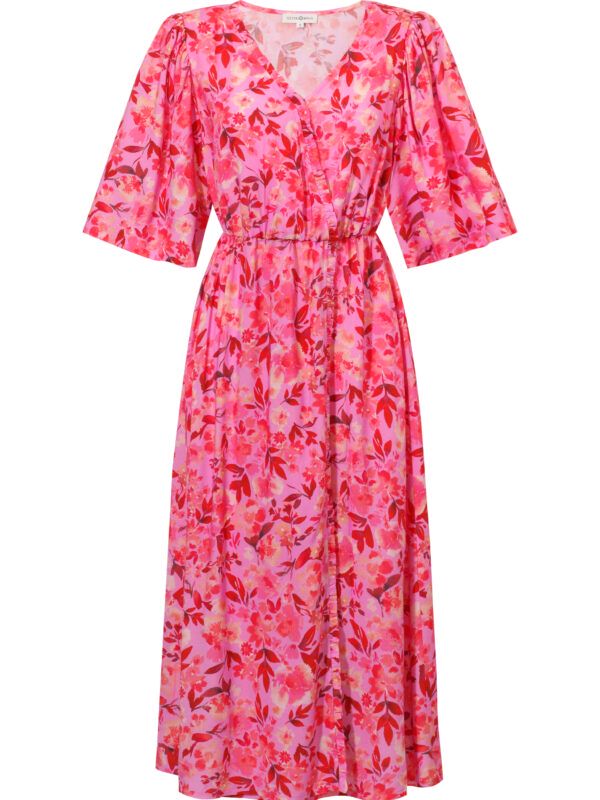 Isabella Dress- Sukienka midi z rozcięciem różowa