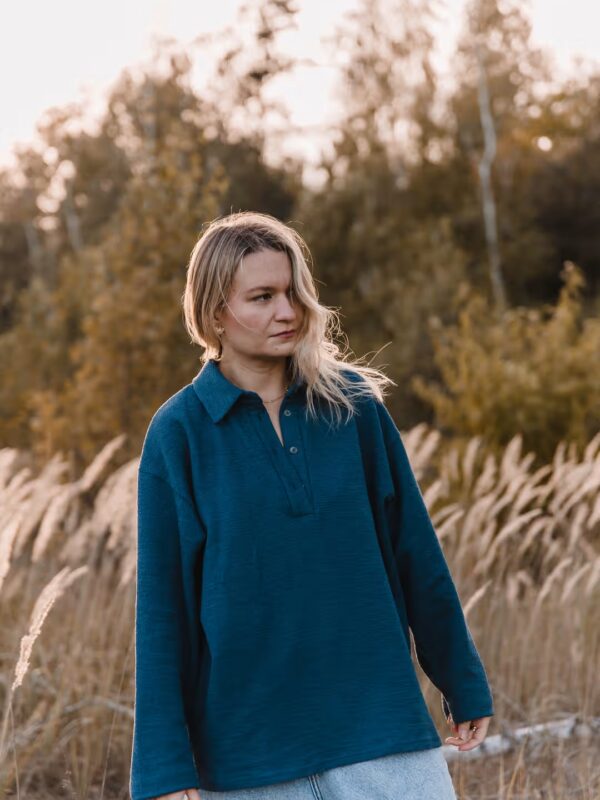 Boucle Polo Sweatshirt- granatowa bluza polo