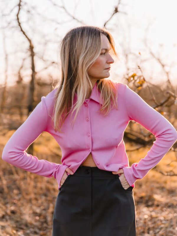 Collar Longsleeve- różowa koszulka