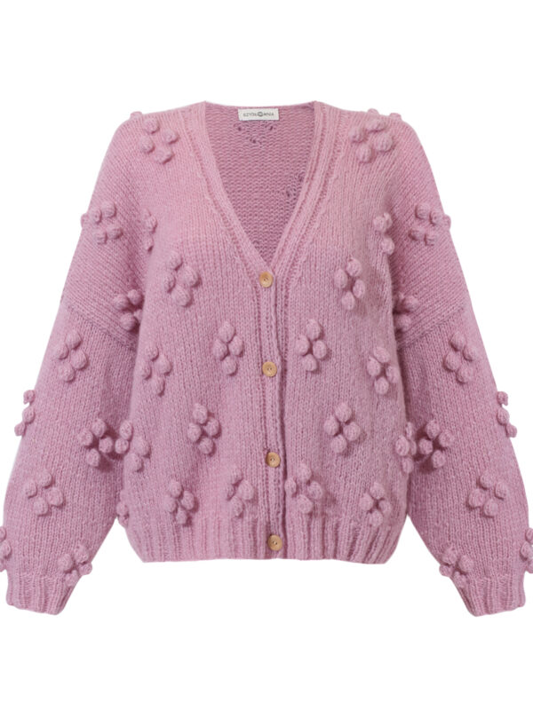 Rosewood Cardigan- różowy sweter z bąbelkami